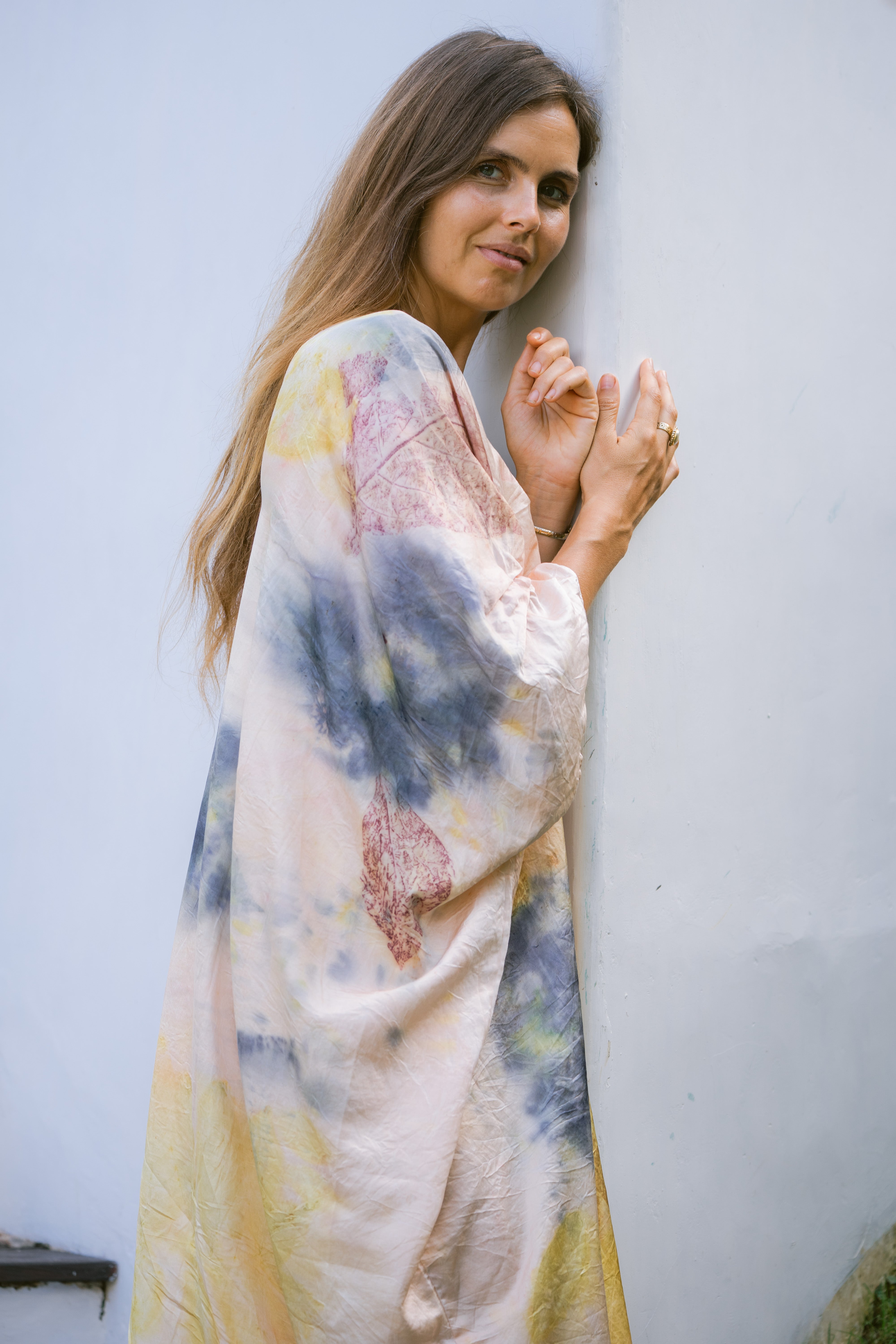 The Parvati – Blue, Pink, Purple & Yellow Cotton Silk Eco Print Dress